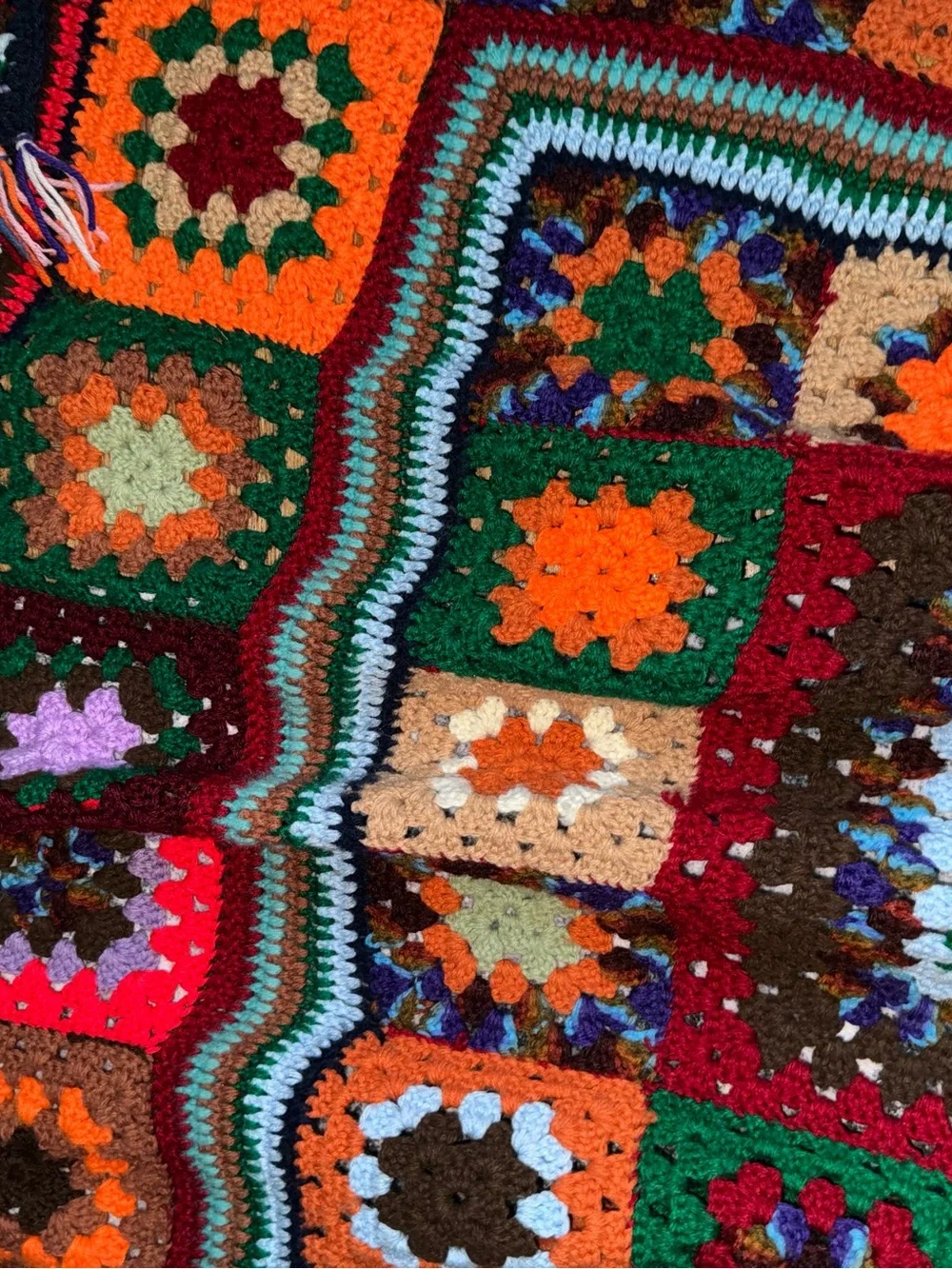 Granny square patchwork crochet Afghan blanket -handmade- multicolore 96”X 67”